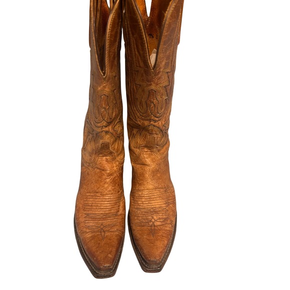 Lucchese 1883 Western Cowboy Boots Women 7.5 B Tan Leather Snip Toe N454054 Good - Picture 5 of 8